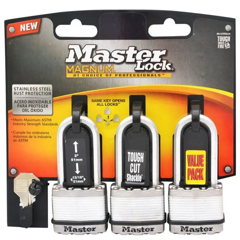 Master Lock 45mm Magnum Laminated Steel Padlock With 51mm Shackle 3 Pack M1TRILH