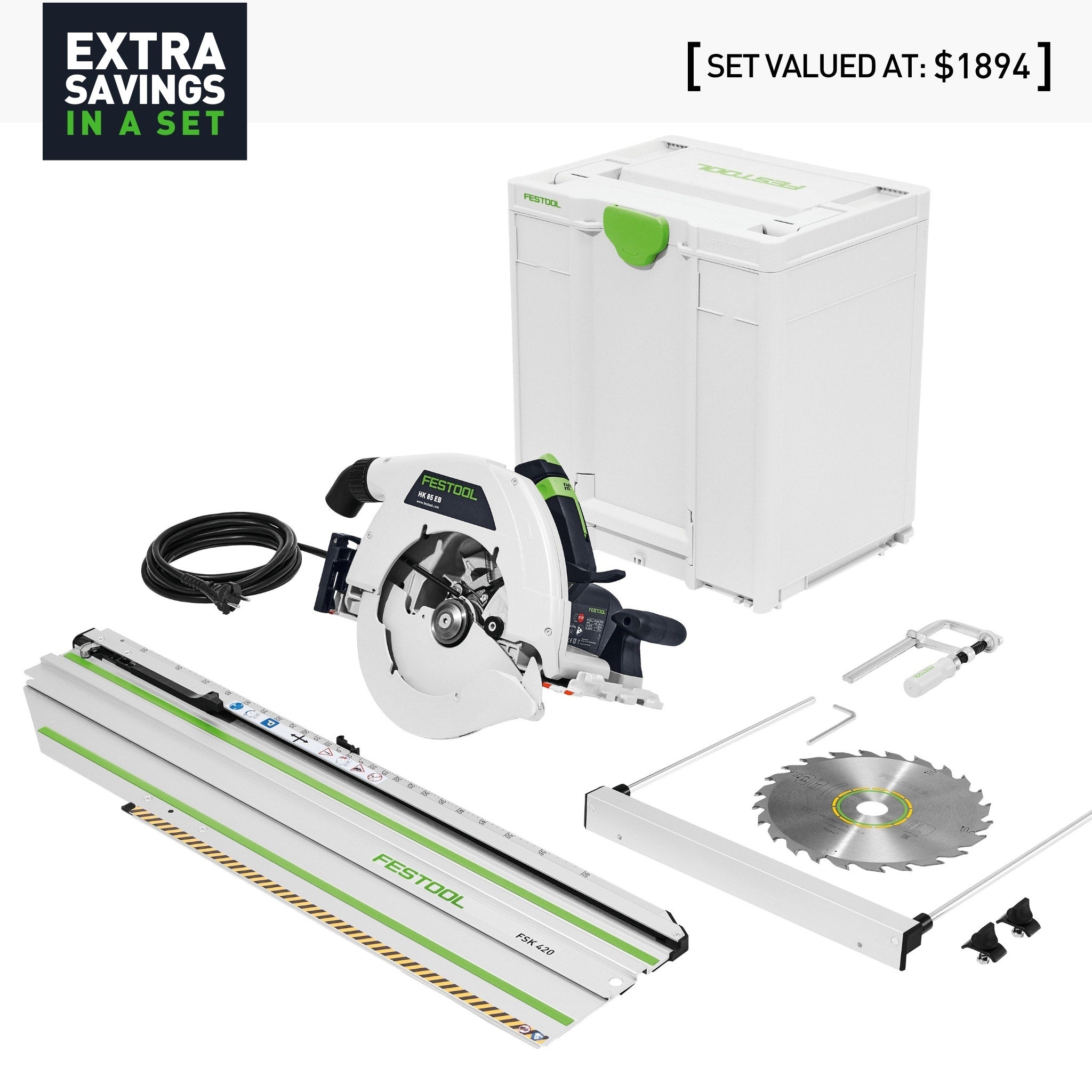 Festool 230mm Circular Saw in Systainer with 420mm Cross Cut Rail HK 85 EB-Plus-FSK420 (576143)