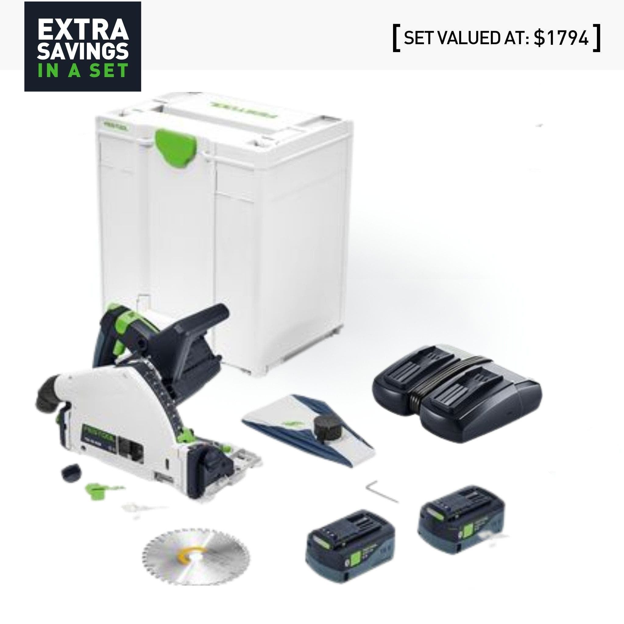 Festool TSC 55K 18V 160mm Cordless Plunge Saw 5.0 Ah XL Set in Systainer 577345