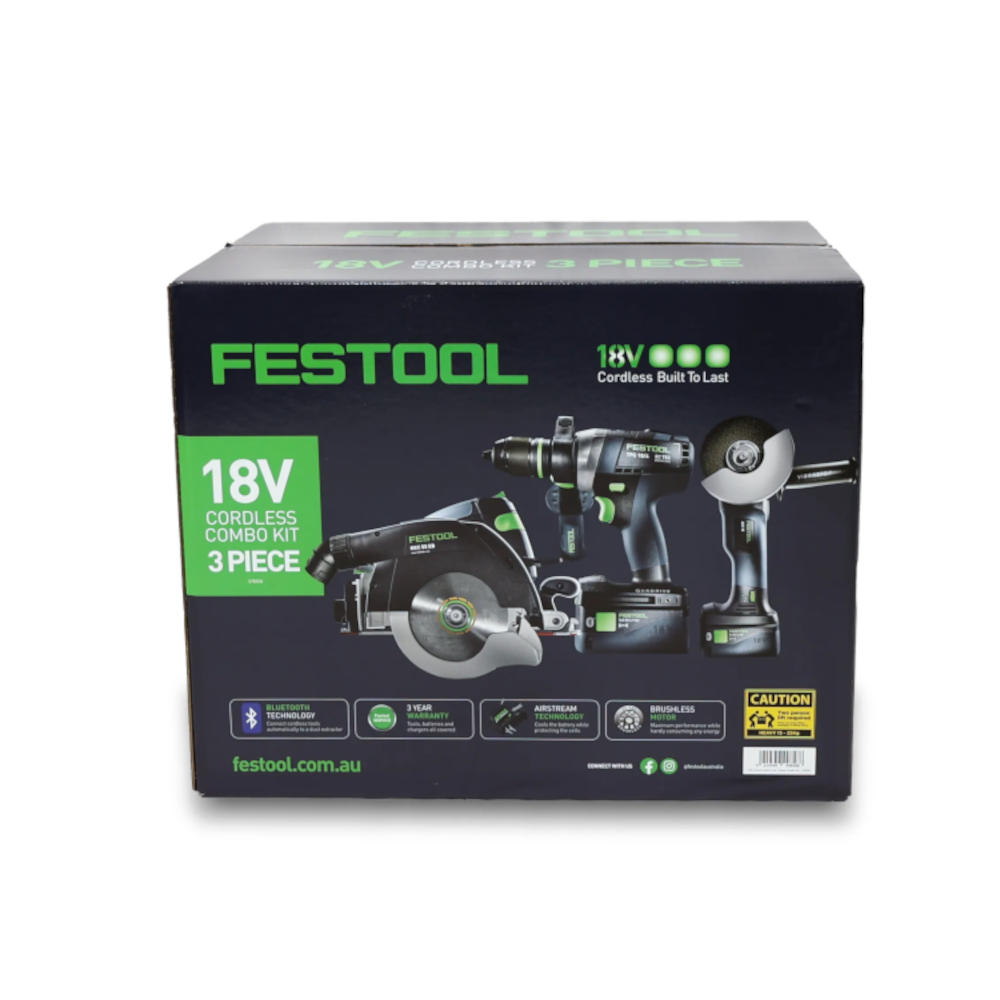 3Pce 18V 5.0Ah Li-ion Timber Combination Kit HKC 55/TPC 18/AGC 18/TB M 137 (578506) by Festool (Copy)