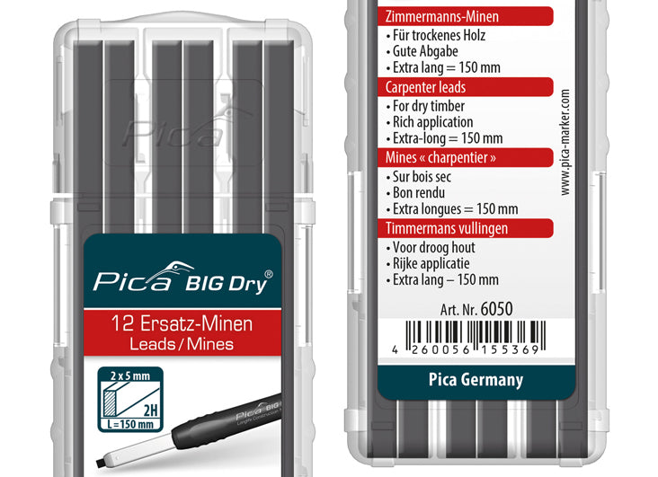 Pica 12Pce Big Dry 2H Carpenter Refill Leads 6050