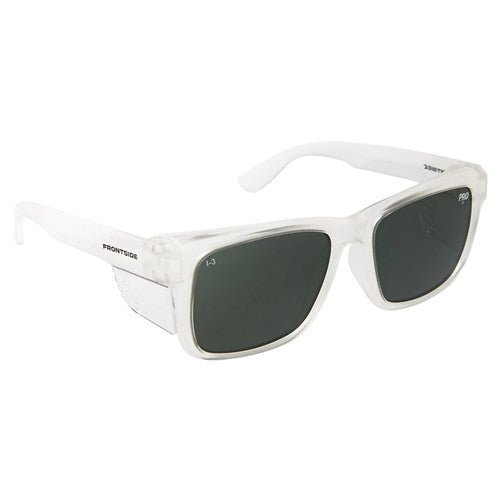 Safety Glasses Polarised Smoke Lens with Clear Frame (6512) by Frontside