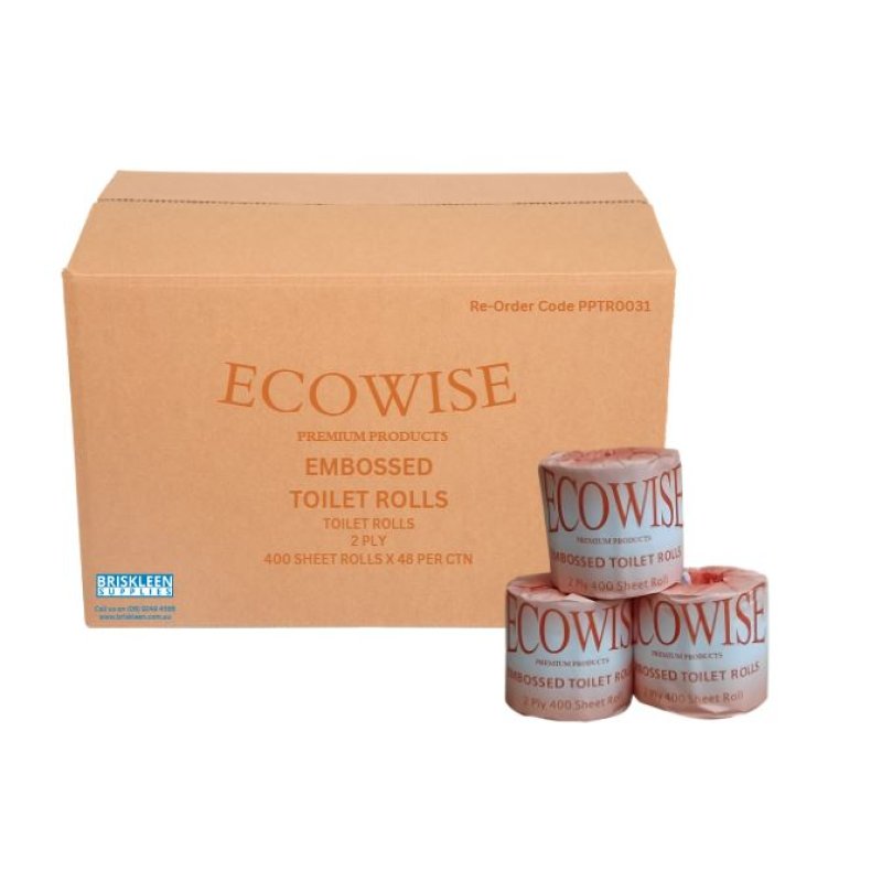 Ecowise Box of 48 2Ply Embossed Premium Individually Wrapped Toilet Paper (Plastic Free Packaging)