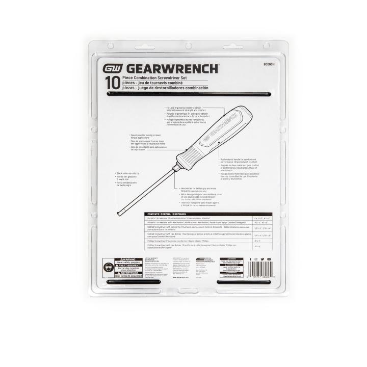 Phillips®/Slotted/Pozidriv® Dual Material Screwdriver 10Pce Set 80060H by Gearwrench