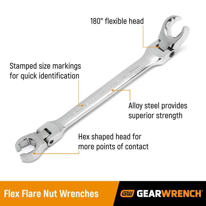 GEARWRENCH 5Pce Ratcheting Flex Head Flare Nut SAE Wrench Set 89100
