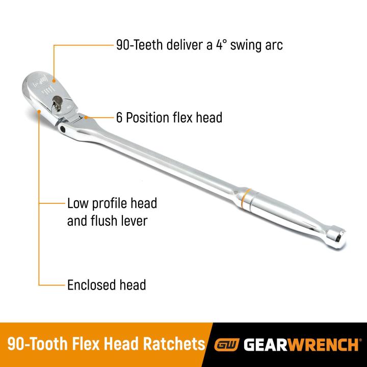 1/4” & 3/8” Drive 90-Tooth Flex Head Teardrop Ratchet 2Pce Set 81216T by Gearwrench