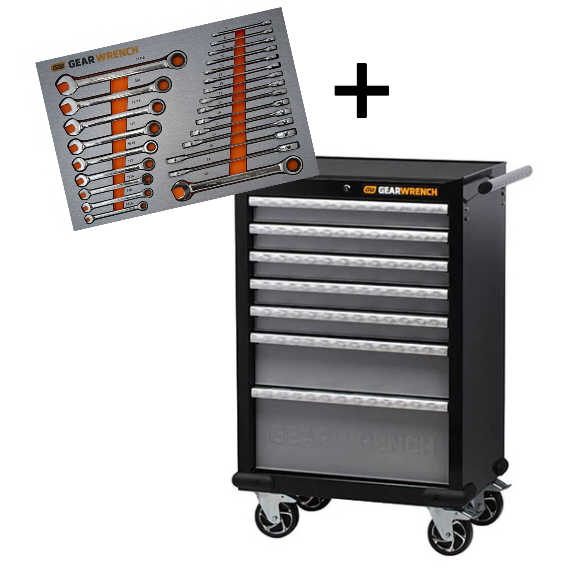 *Limited Time Offer* Gearwrench 7 Drawer Black / Silver XL Series Narrow 21" Roller Cabinet 83155N (with Bonus 83990 24Pce Wrench Insert Tray)