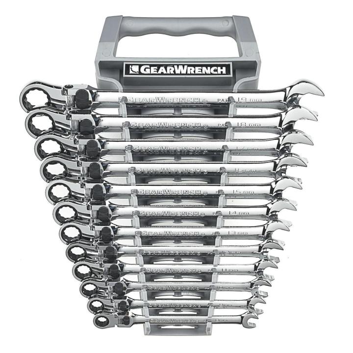 12 Piece 72-Tooth 12 Point XL Locking Flex Head Ratcheting Combination Metric Wrench Set 85698 by Gearwrench