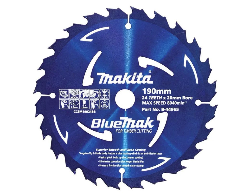 190mm x 20mm x 24T TCT Bluemak Wood Blade Saw B-44965 by Makita