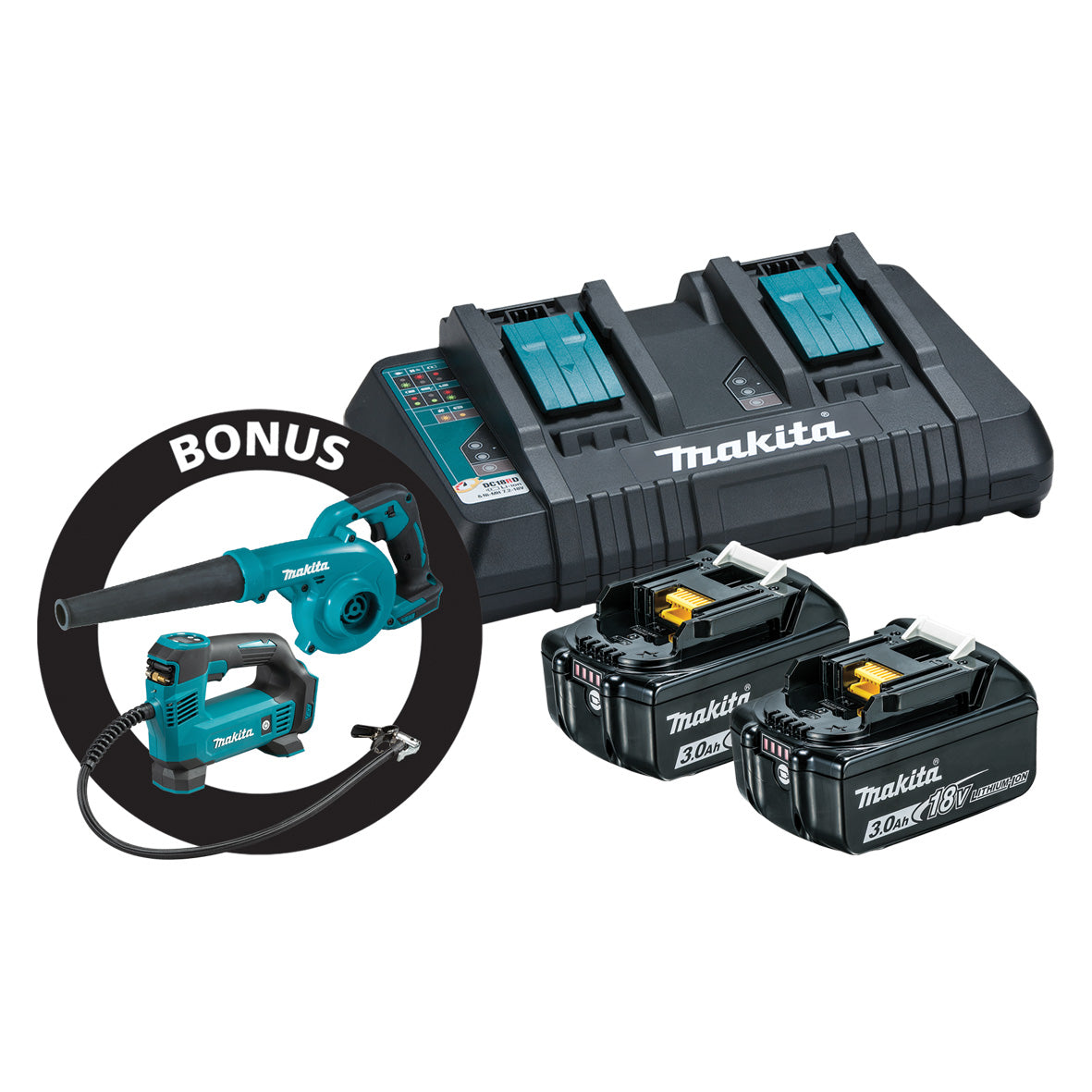 *Limited Edition* 18V Dual Port Rapid Charger with 2 x 3.0Ah Batteries B-90629 by Makita