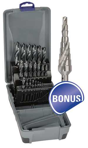 25Pce Black HSS Jobber Drill Set in ABS Plastic Case with Bonus Step Drill by 2003-M3-SDM1 Bordo