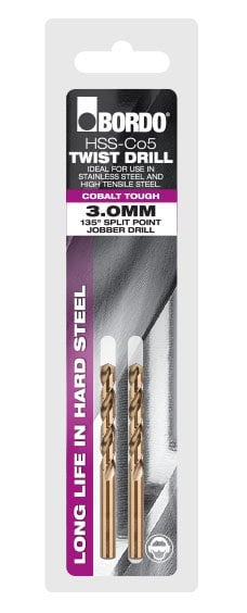 Bordo Cobalt Metric Drill Bits - Carded (Hang Sell Pack)