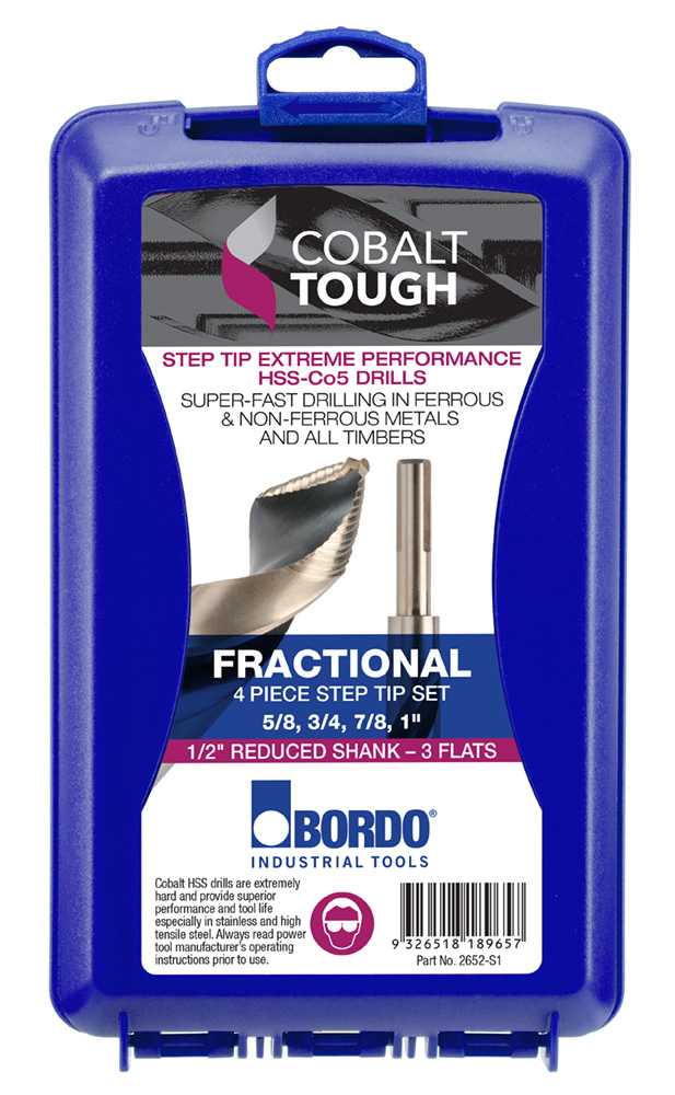 Bordo 5/8-1" 4 Piece HSS-Co5 (Cobalt) 1/2” Reduced Shank Step Tip Drill Set 2652-S1