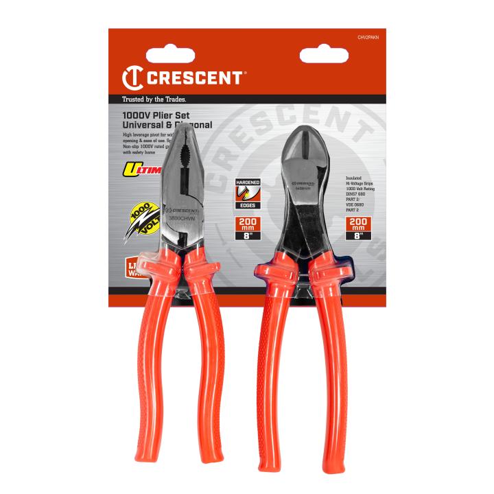 200mm/8" 1000V Ultimate Plier Set, Universal Cutting + Diagonal Cutting, 2Pce - CHV2PAKN by Crescent