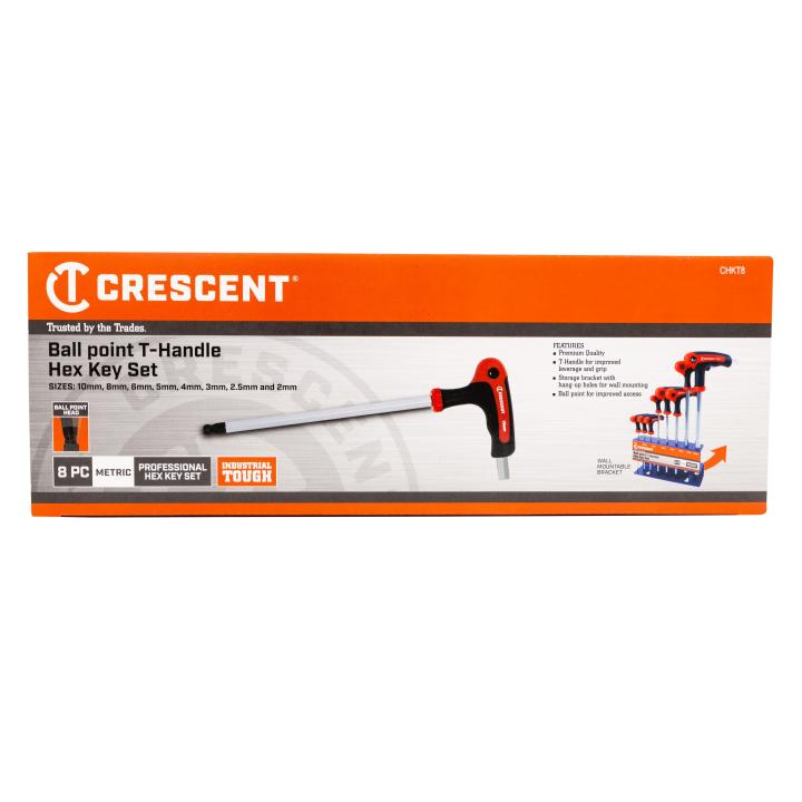 Crescent 8Pce Metric Ball Point T-Handle Hex Key Set CHKT8