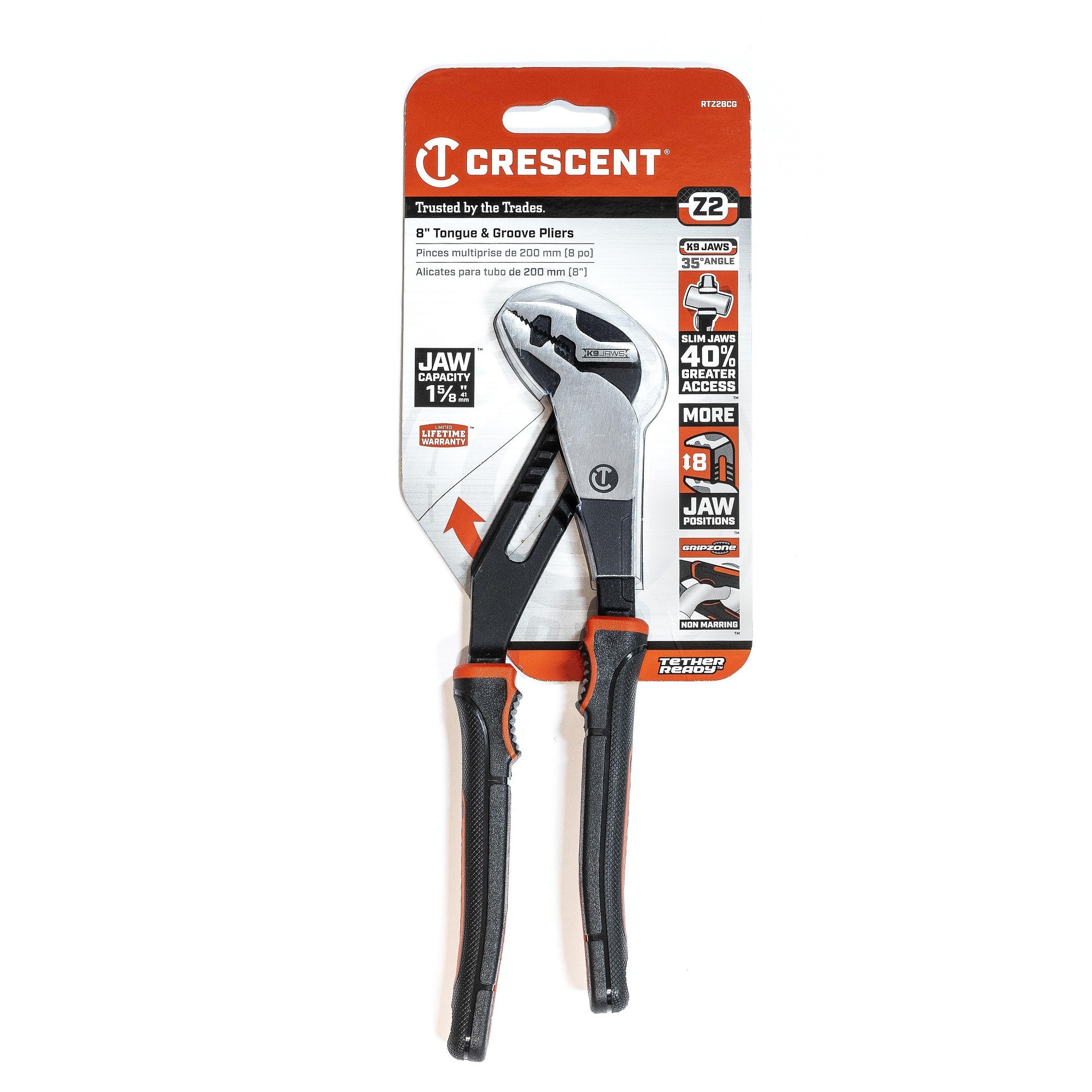 Crescent Z2 K9™ Straight Jaw Dual Material Tongue and Groove Pliers