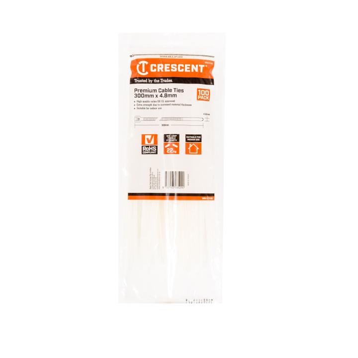 Crescent Natural/White Cable Ties 100Pce Packs