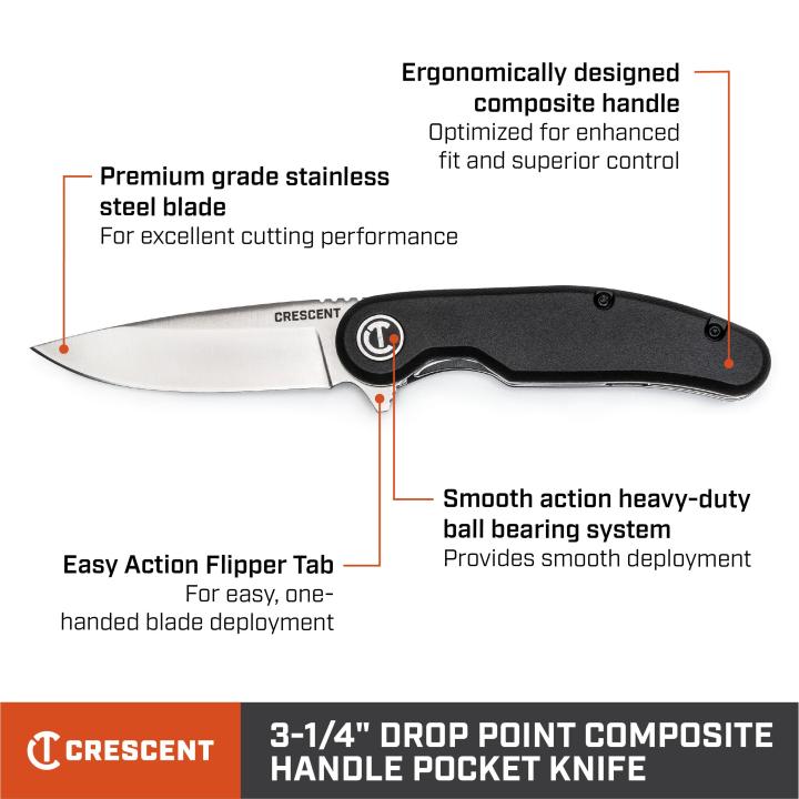 Crescent 83mm/3-1/4" Drop Point Composite Handle Pocket Knife CPK325C