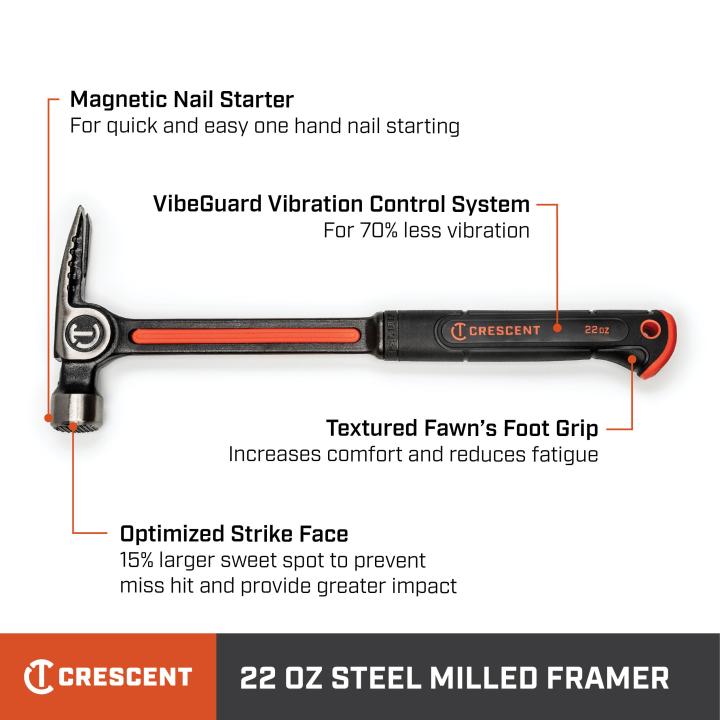 Crescent 22 oz. Steel Milled-Face Framing Hammer CHSFRM22R