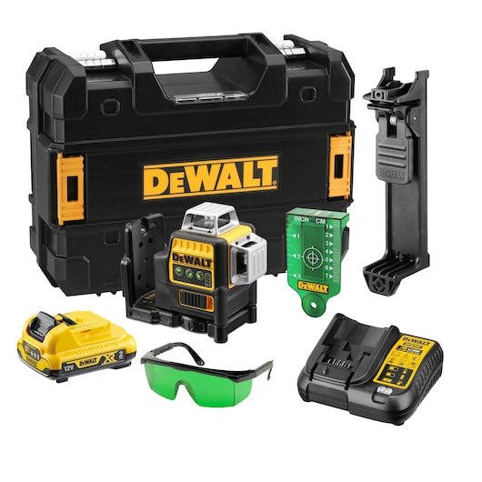 12V 2Ah 3 x 360 Cross Line Green Laser Kit DCE089D1G-XE by Dewalt