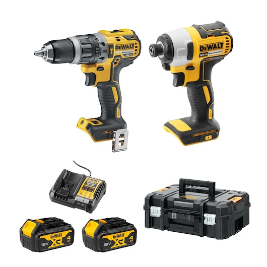 Dewalt 18V 2 x 4Ah Brushless Hammer Drill & Brushless Impact Driver Twin Kit DCZ207M2T-XE