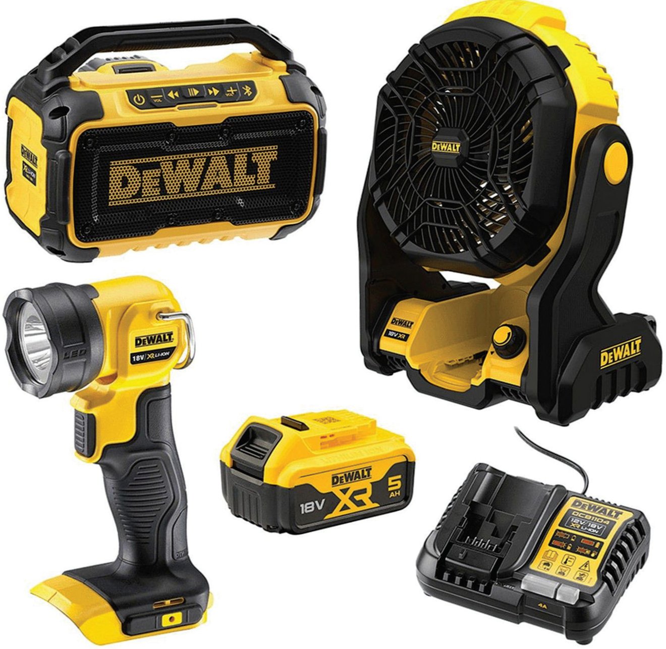 *Limited Edition* DeWalt 18V 5.0Ah Brushless Speaker, Fan & Light 3Pce Kit