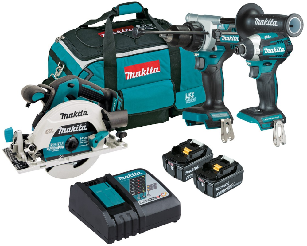 18V 5.0Ah 3Pce Brushless Driver Drill + Impact Driver + Circular Saw Kit DLX3169TX1 by Makita