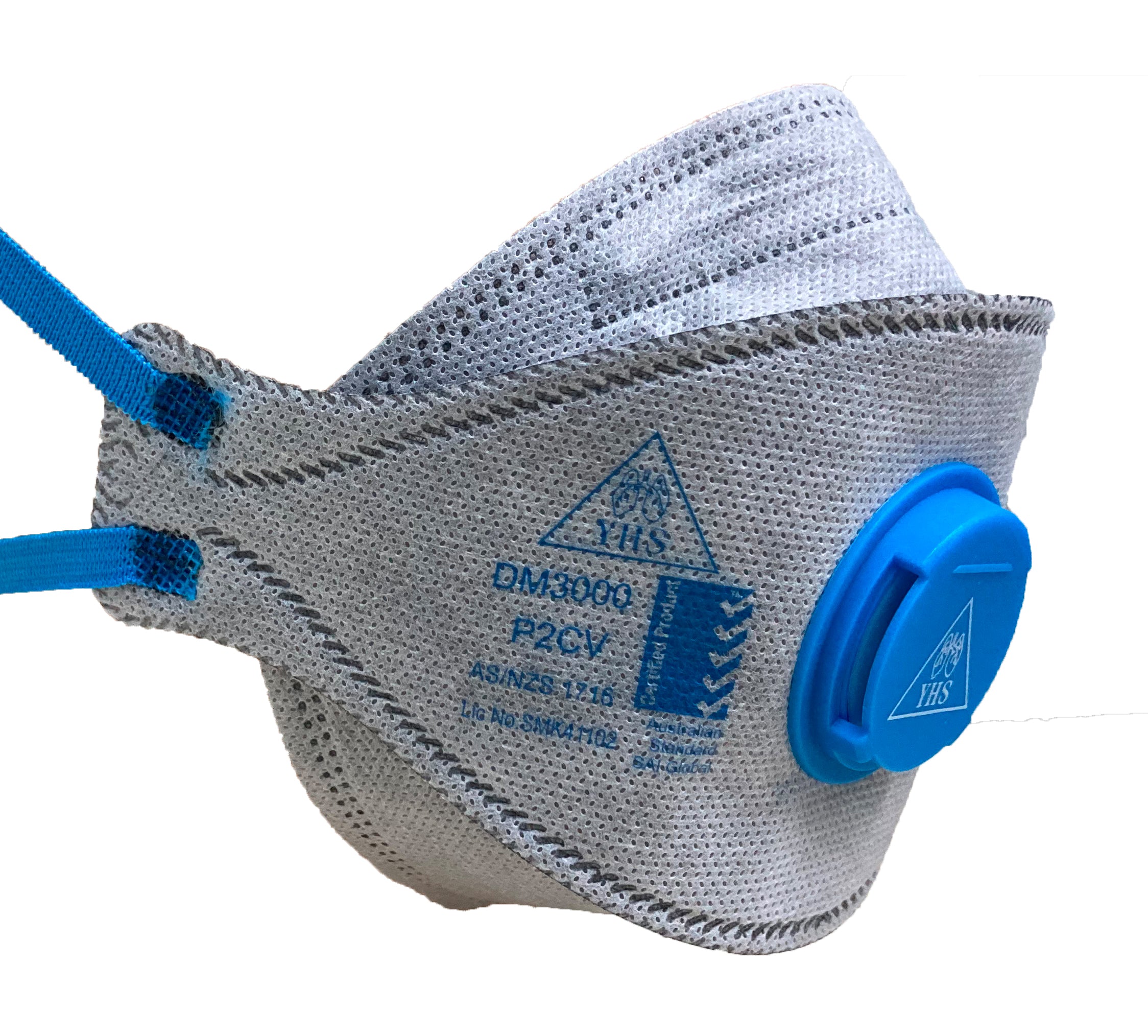 10Pce Premium Tri Fold Mask Respirators P2CV Disposable Folding DM3000 by YHS