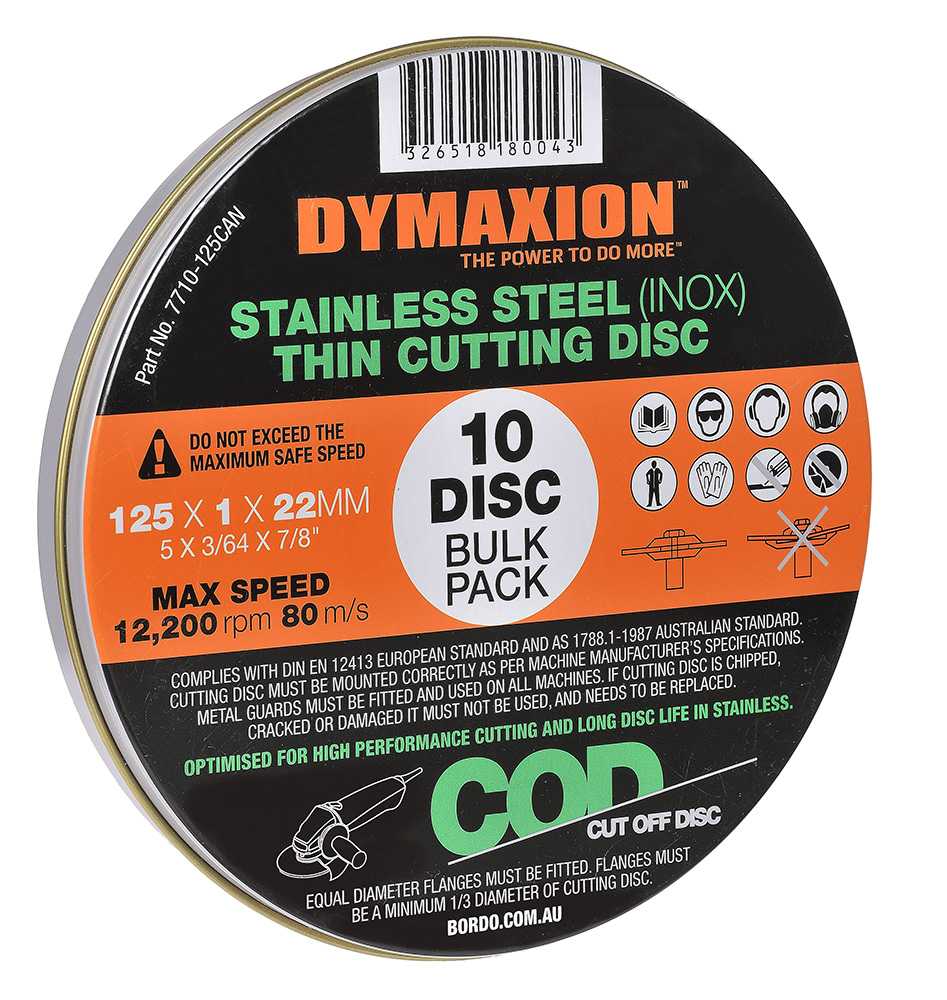 Dymaxion 10Pce 125mm x 1mm x 22mm Metal Cutting Discs - Suit Stainless Steel Cutting (Inox)