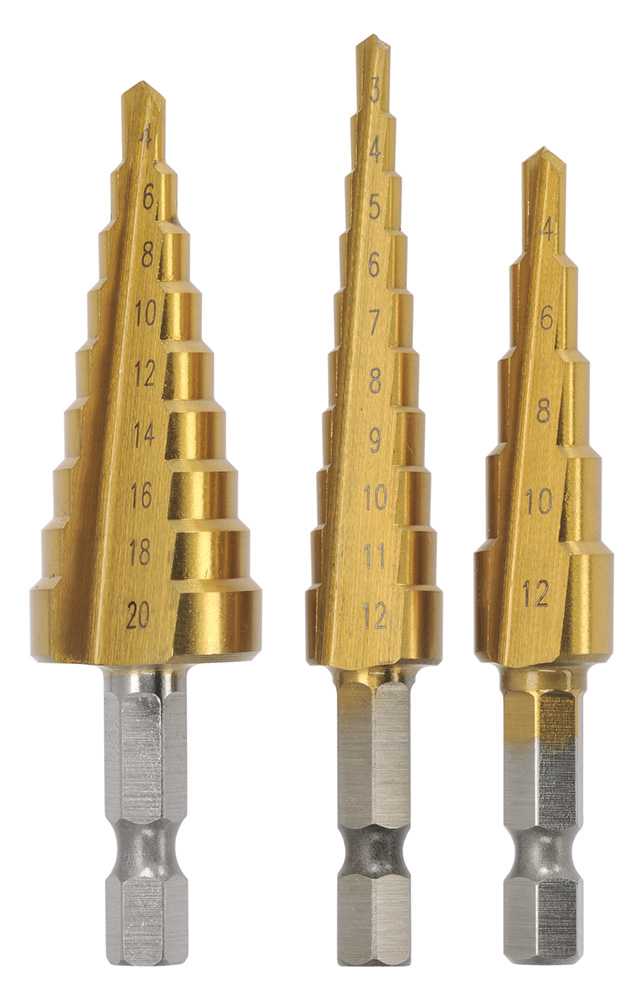 Dymaxion 3Pce Metric HSS TiN Coated Step Drill Bit Set DRTHKIT3