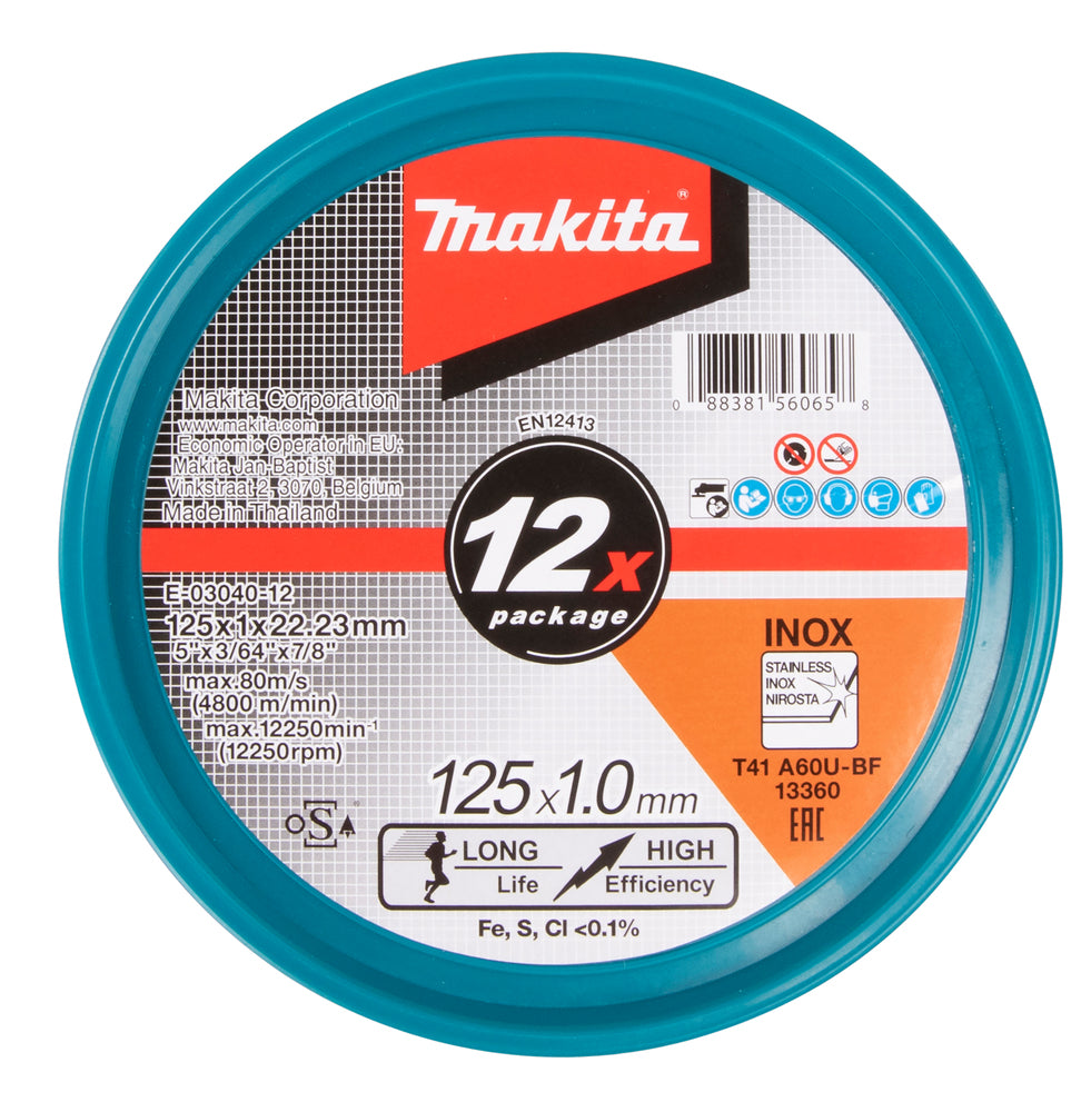 Makita 125 x 1.0 x 22.23mm Elite Inox Cutting Wheel 12 Pack E-03040-12