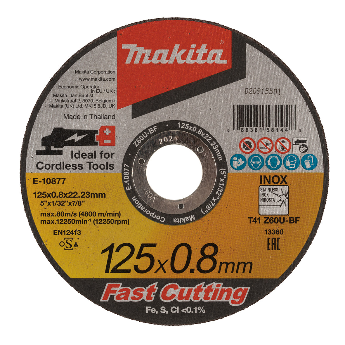12Pce 125mm x 0.8mm x 22.23mm Elite Inox Metal Cutting Discs E-10877-12 by Makita