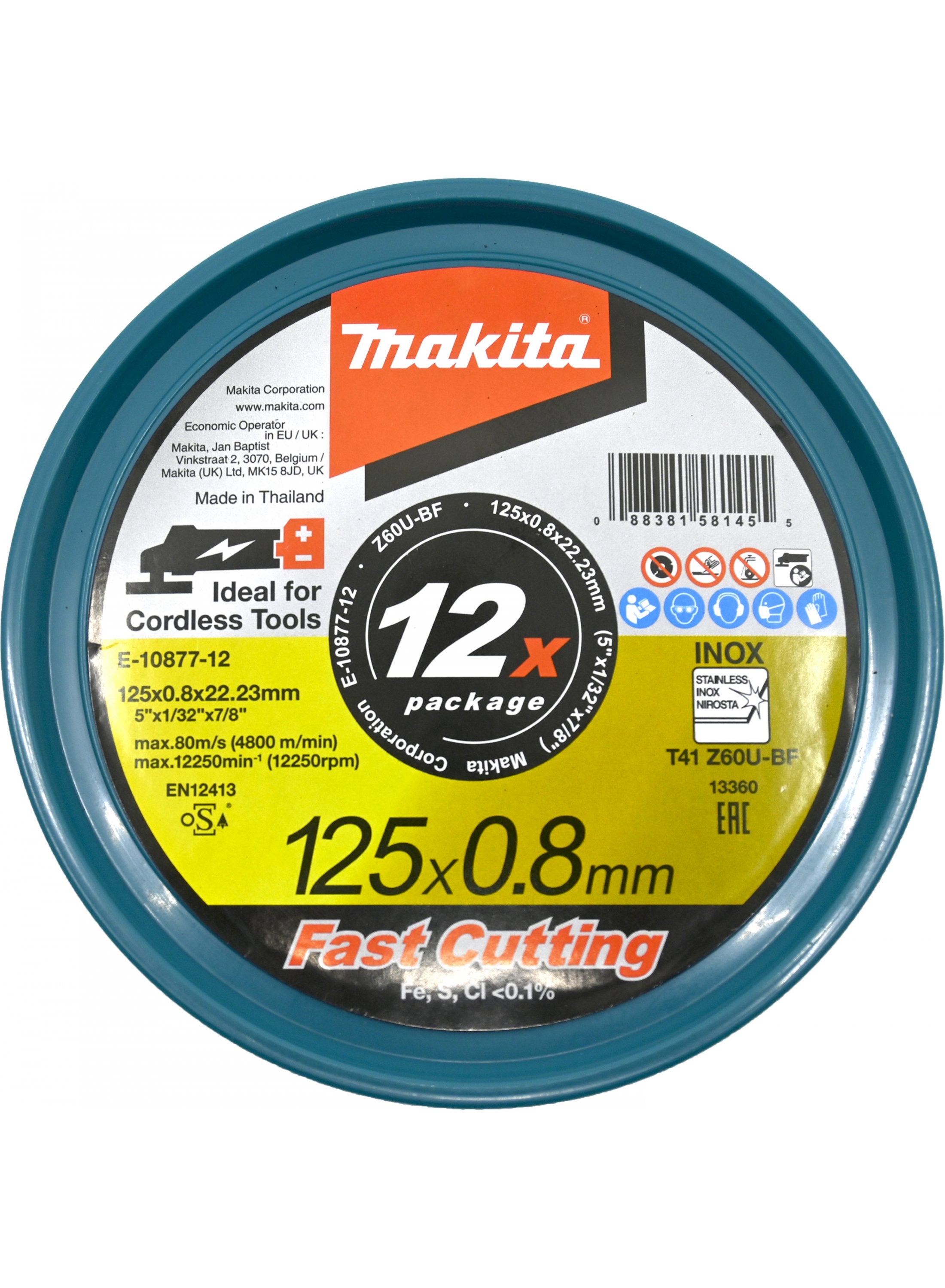 12Pce 125mm x 0.8mm x 22.23mm Elite Inox Metal Cutting Discs E-10877-12 by Makita