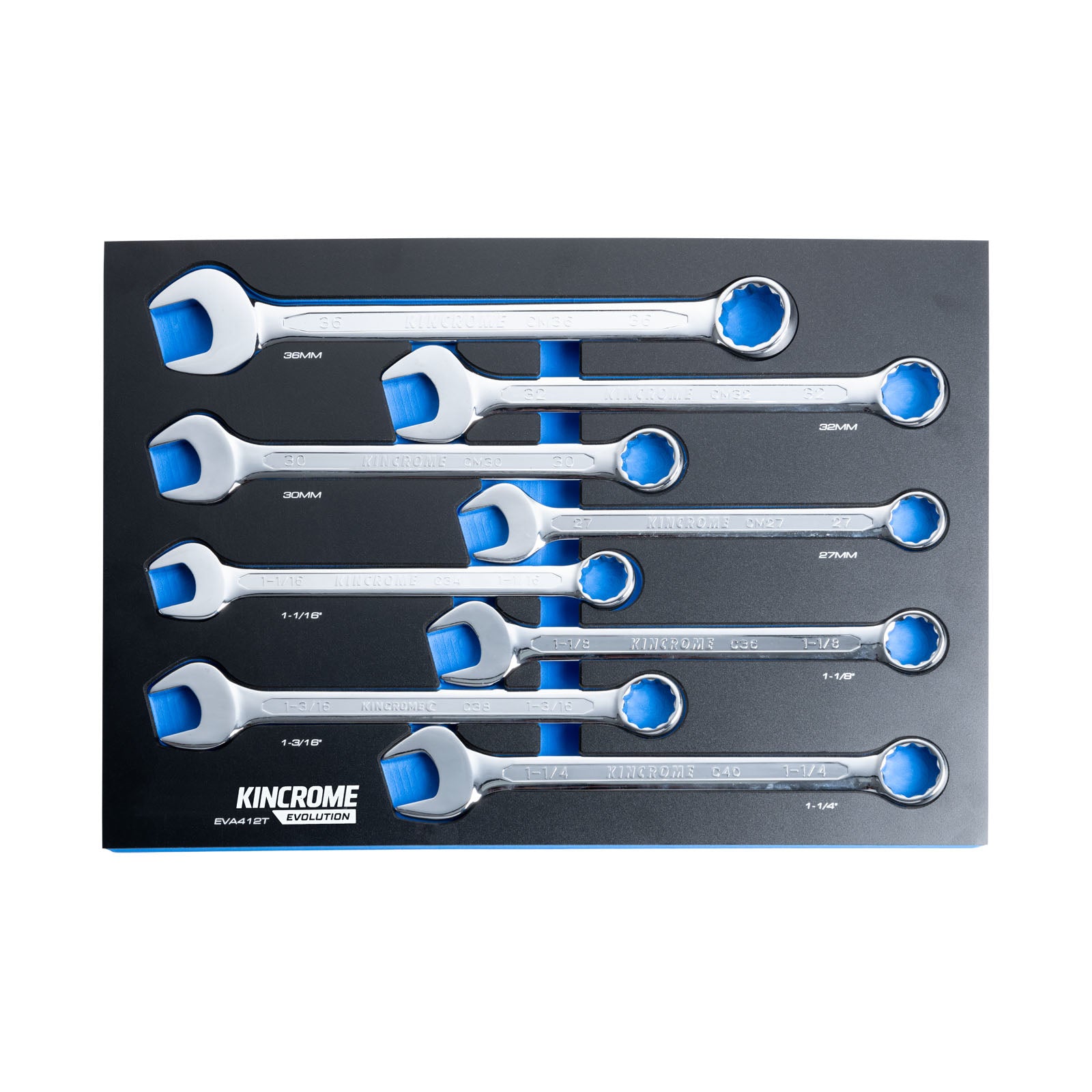 Kincrome EVOLUTION 8Pce Jumbo Combination Spanners EVA Tray EVA412T