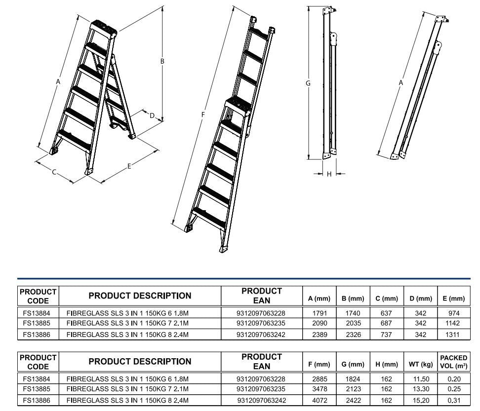 Bailey Pro Punchlock Fibreglass Step Extension Ladder 150kg Industrial Rated