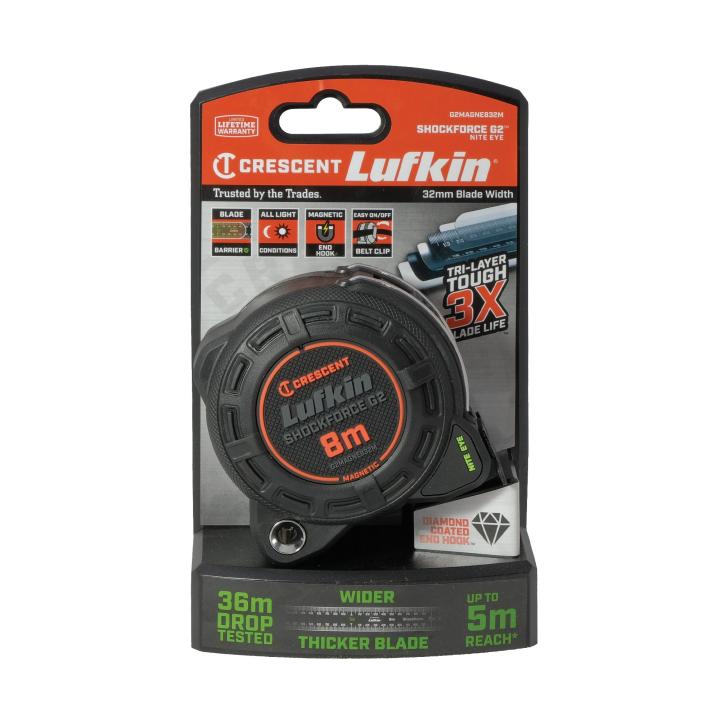 Lufkin 8m x 32mm Shockforce Nite Eye™ G2 Magnetic Tape Measure G2MAGNE832M