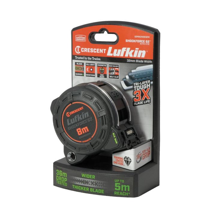 Lufkin 8m x 32mm Shockforce Nite Eye™ G2 Magnetic Tape Measure G2MAGNE832M
