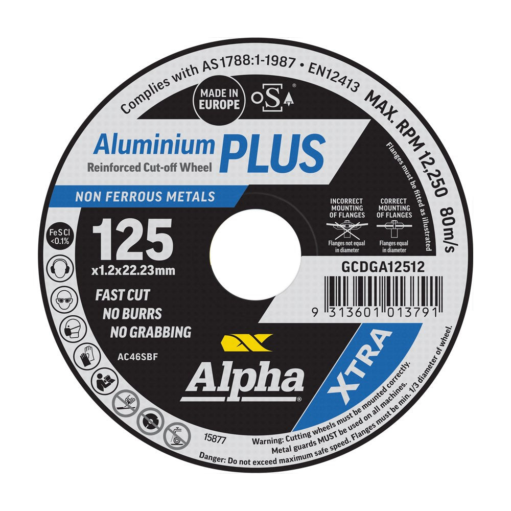 Metal - Aluminium Abrasive Cutting Discs 125mm x 1.2mm x 22.23mm (10Pce) by Alpha