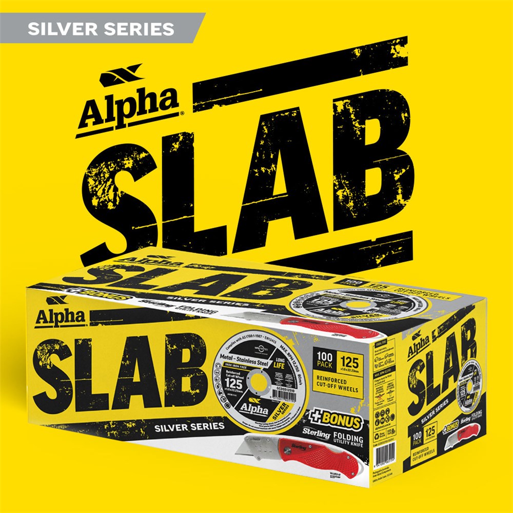 Alpha Slab 125mm x 1mm x 100 Pack Silver Series Cutting Disc Bonus Sterling Folding Utility Knife GCDSS12510-100FK1