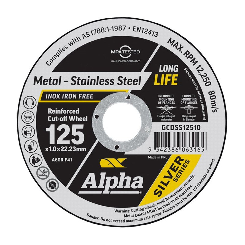 Alpha Slab 125mm x 1mm x 100 Pack Silver Series Cutting Disc GCDSS12510-100S