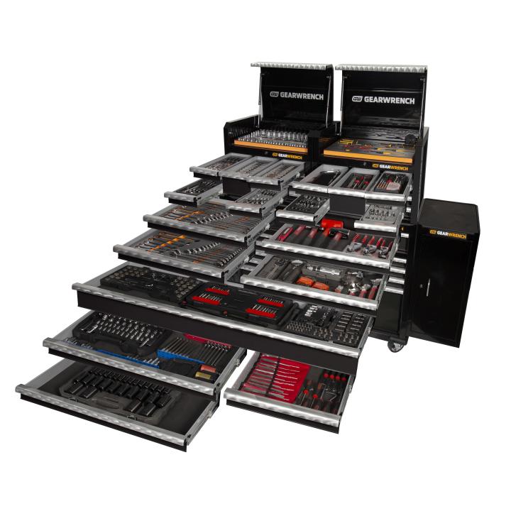 Gearwrench 657 Piece Combination Tool Kit, 2x 28" Tool Chests, 58" Trolley and 2x Side Cabinets 77021