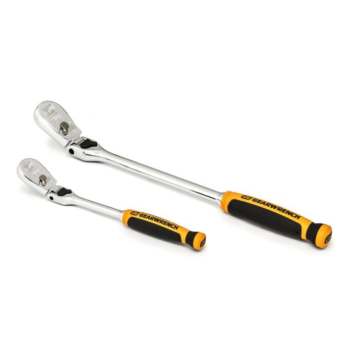 GEARWRENCH 2Pce 1/4” and 3/8” Drive 90-Tooth Dual Material Locking Flex Head Teardrop Ratchet Set 81275T