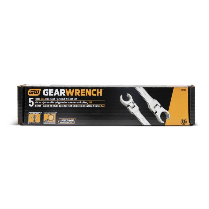 GEARWRENCH 5Pce Flex Head Flare Nut SAE Wrench Set 81910