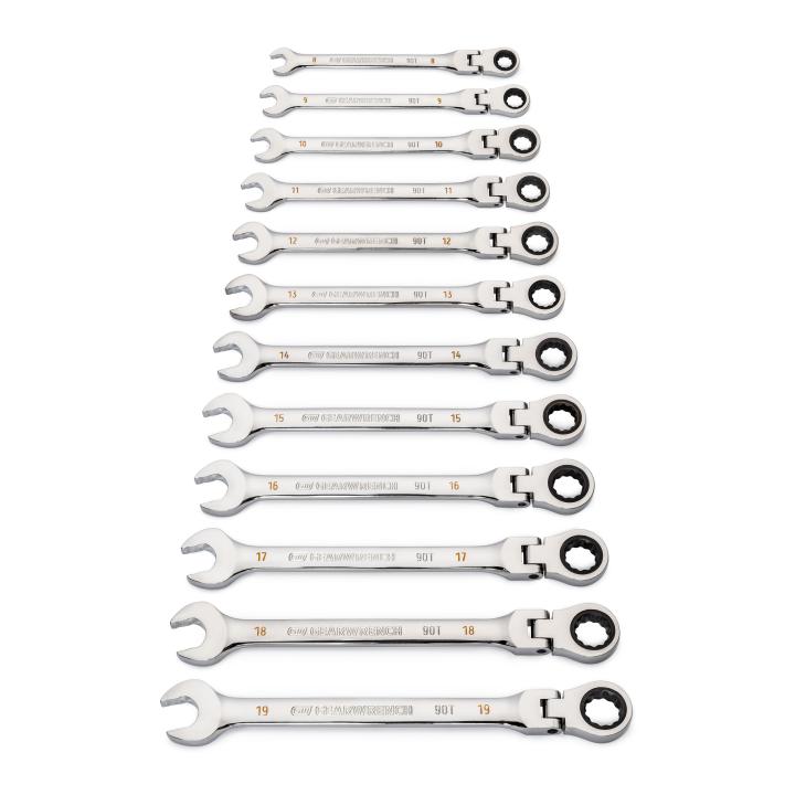 GEARWRENCH 12Pce 90-Tooth 12 Point Flex Head Ratcheting Combination Metric Wrench Set 86727