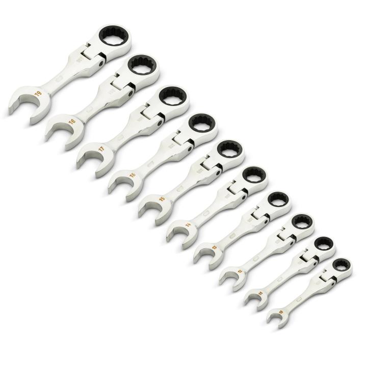 GEARWRENCH 10Pce 90-Tooth 12 Point Metric Stubby Flex Ratcheting Combination Wrench Set 86870