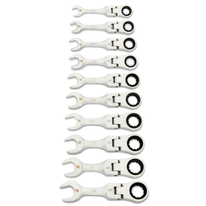 GEARWRENCH 10Pce 90-Tooth 12 Point Metric Stubby Flex Ratcheting Combination Wrench Set 86870