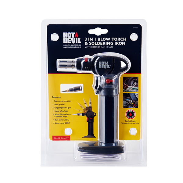 3 in 1 Blow Torch & Soldering Iron (with Rotating Head) HD909 by Hot Devil