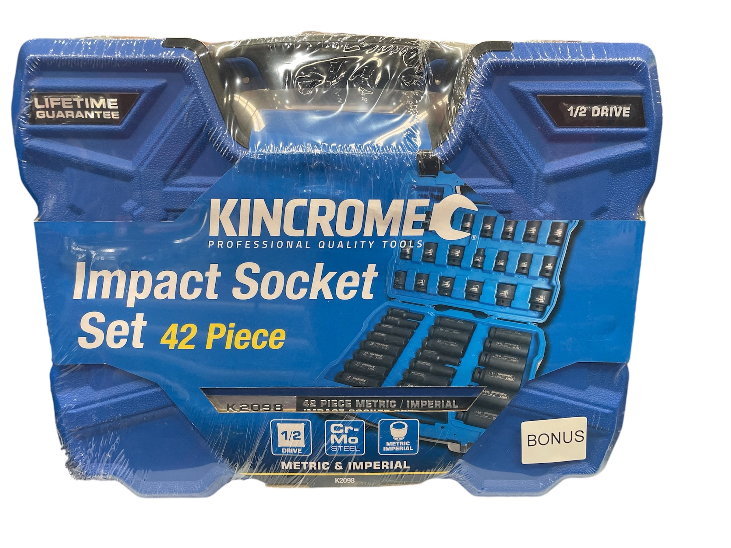 *Limited Edition* Kincrome 42Pce 1/2" Drive Imperial & Metric Socket Set K2098 + K28215 Bonus 6Pce Impact Accessory Set K2098B