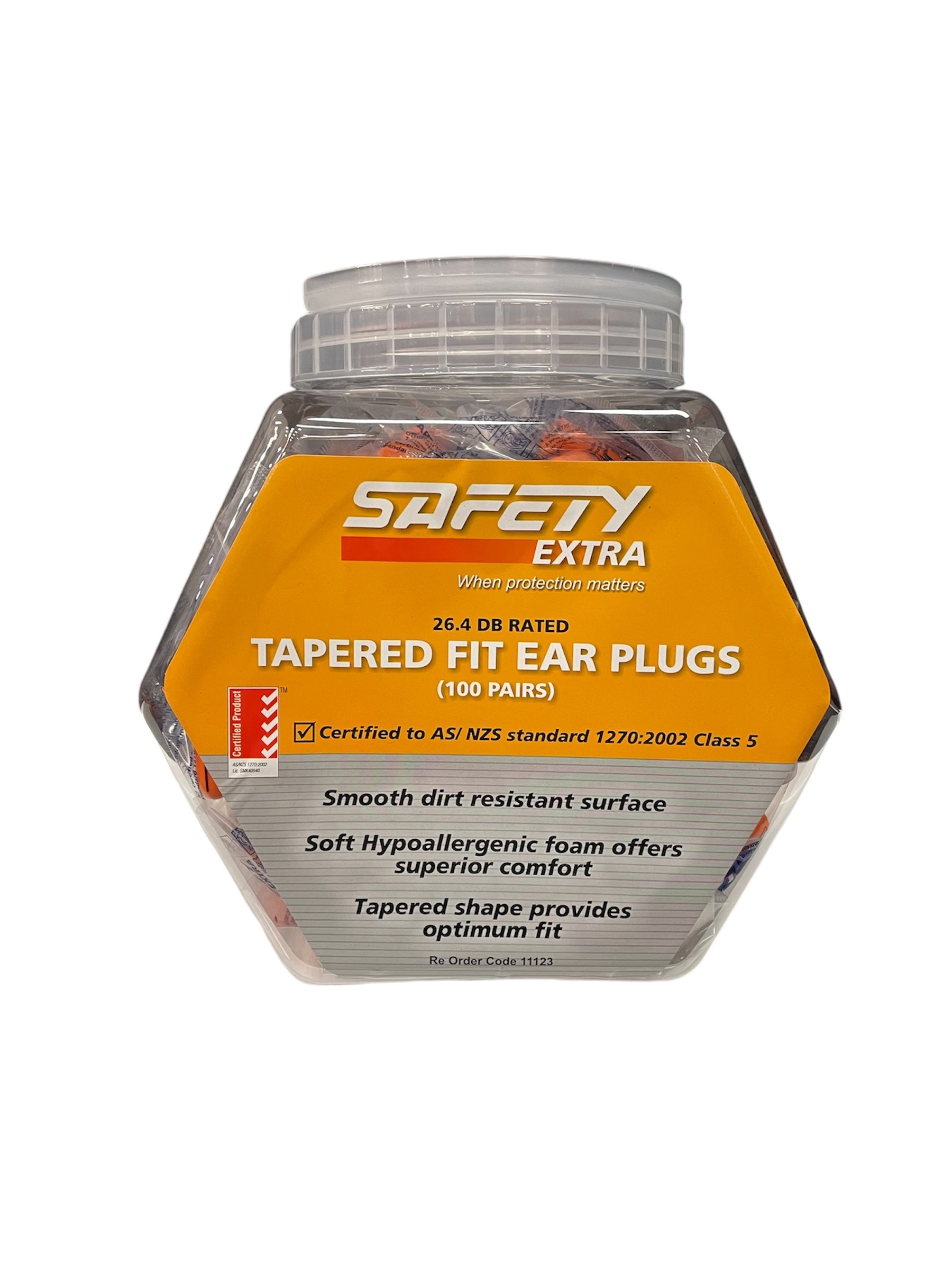 100 Pairs of Uncorded Disposable Ear Plugs in a Plastic Jar 11123 by Safety Extra