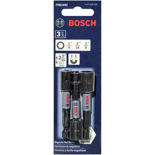 3Pce Impact Magnetic Nutsetter Set 65mm (1/4", 5/16" & 3/8") 2610039658 (ITNS2492) by Bosch